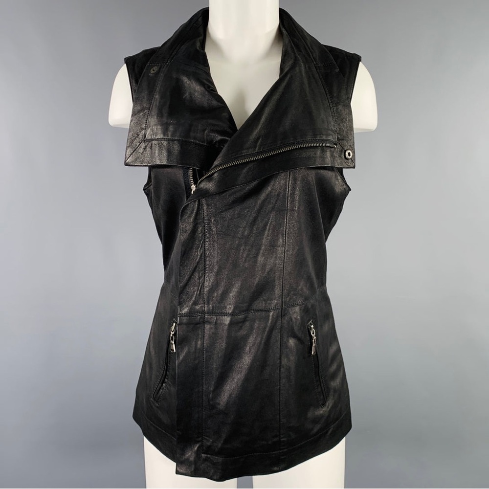 Kenna-T‎ Real Leather Black Biker Vest with Zip Pockets
